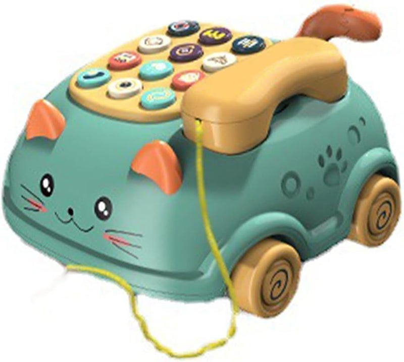 هاتف أطفال أخضر مع موسيقى وصوت وإضاءة تعليمي تفاعلي على شكل وجه قطة - Image 5